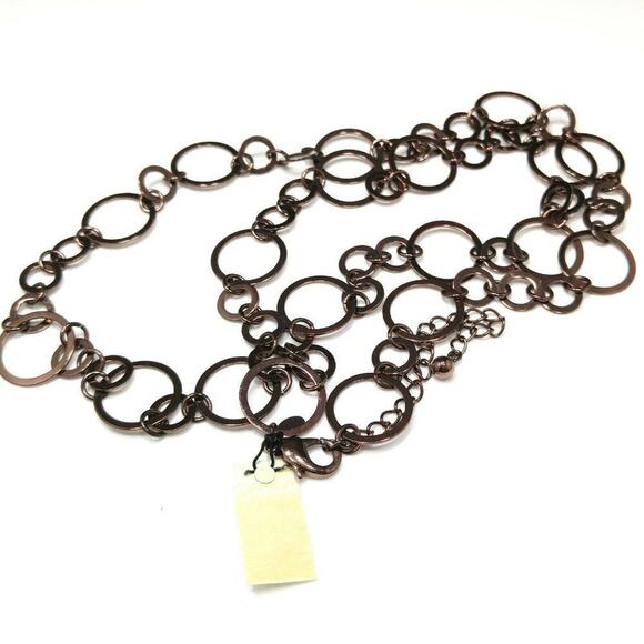 Chico's Bronze Hoops Circle Links Long Necklace, Circle Links, New With Tags - Picture 7 of 8